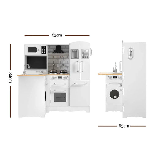 Keezi Kids Kitchen Play Set Wooden Pretend Toys Cooking Children Fridge White - Mekamart Australia