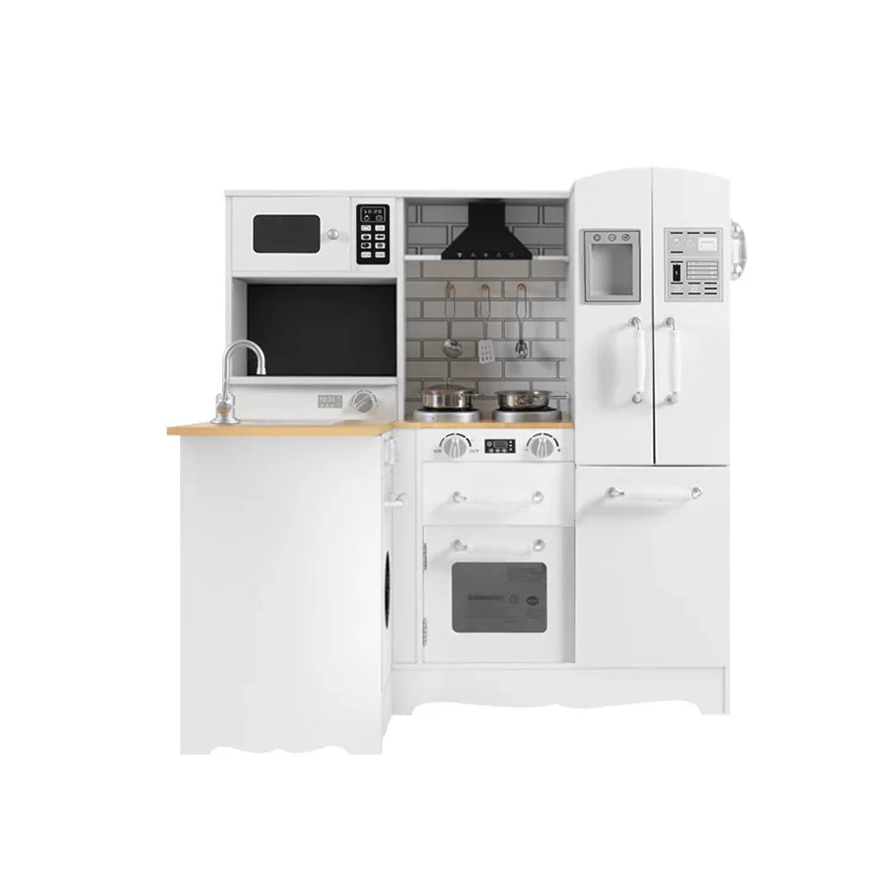 Keezi Kids Kitchen Play Set Wooden Pretend Toys Cooking Children Fridge White - Mekamart Australia