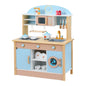 Keezi Kids Wooden Pretend Kitchen Play Sets Cooking Toys Pot Pan Bowls Oven Dishwasher 80CM Blue - Mekamart Australia