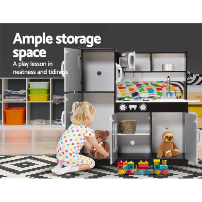 Keezi Kids Kitchen Play Set Wooden Pretend Toys Cooking Children Stove Fridge - Mekamart Australia