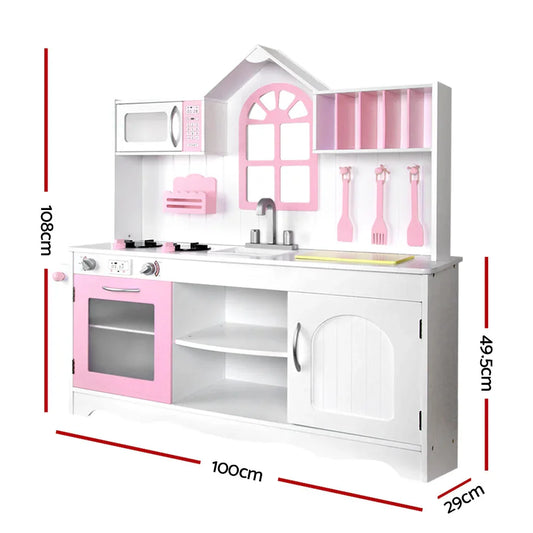 Keezi Kids Kitchen Play Set Wooden Pretend Toys Cooking Children Storage Cabinet - Mekamart Australia