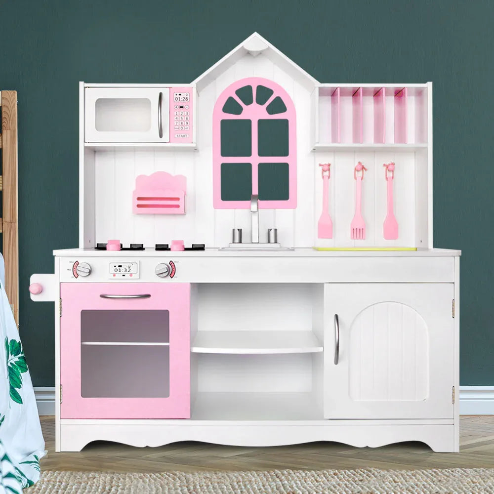 Keezi Kids Kitchen Play Set Wooden Pretend Toys Cooking Children Storage Cabinet - Mekamart Australia