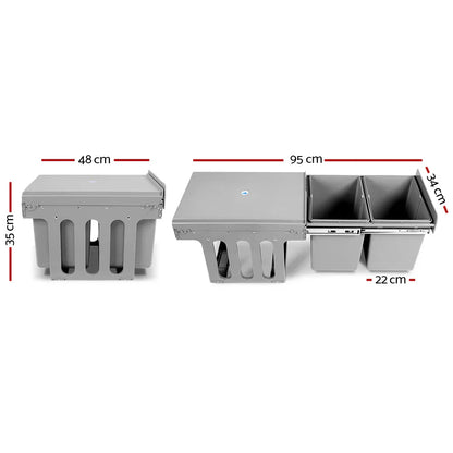 Cefito Pull Out Bin Kitchen Double Basket 2X15L Grey - Mekamart Australia