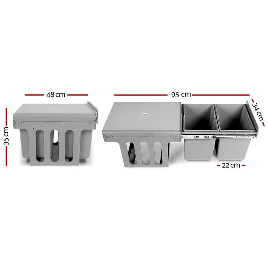 Cefito Pull Out Bin Kitchen Double Basket 2X15L Grey - Mekamart Australia