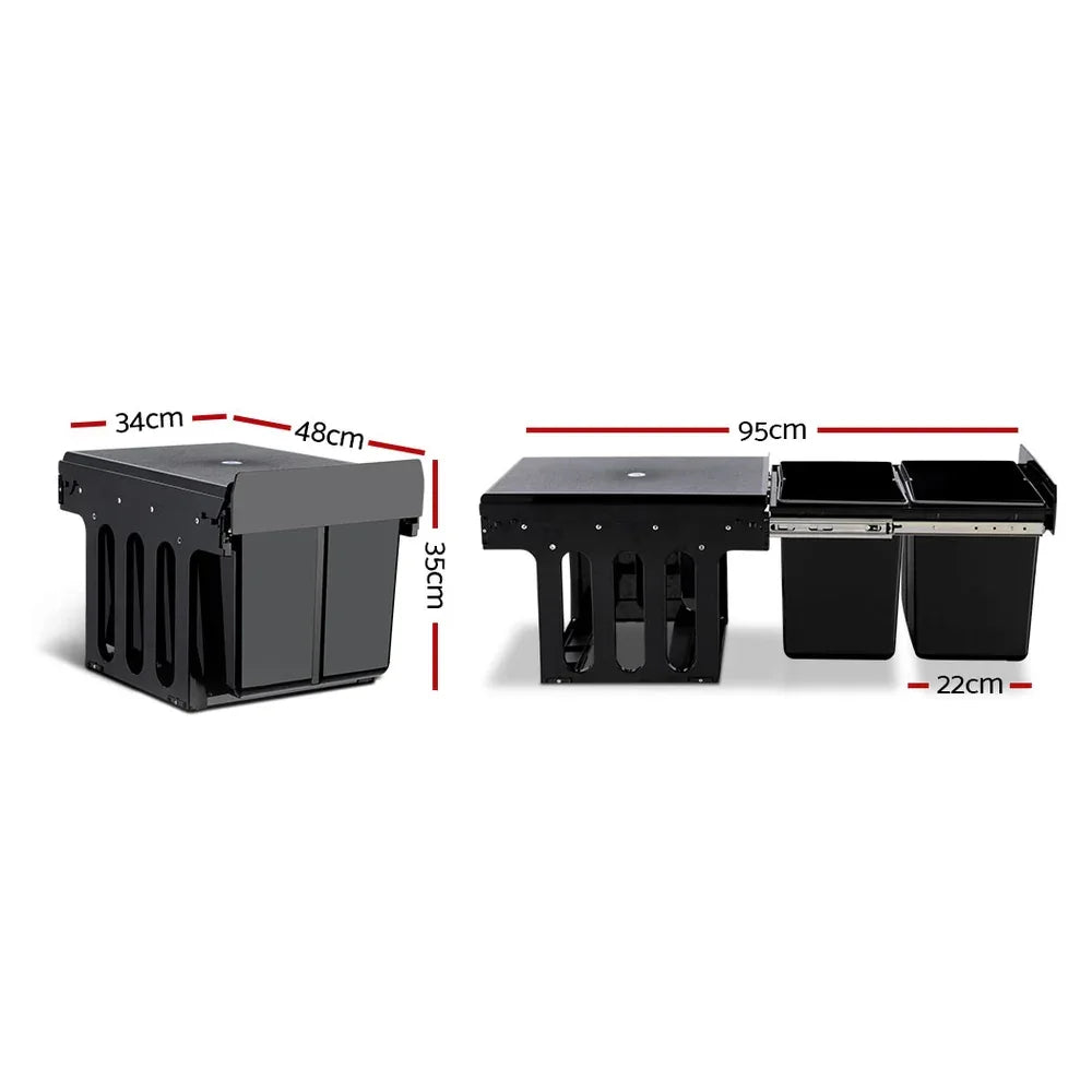 Cefito Pull Out Bin Kitchen Double Basket 2X15L Black - Mekamart Australia