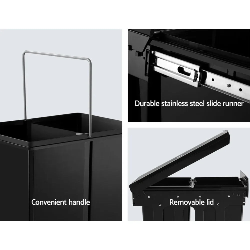 Cefito Pull Out Bin Kitchen Double Basket 2X15L Black - Mekamart Australia