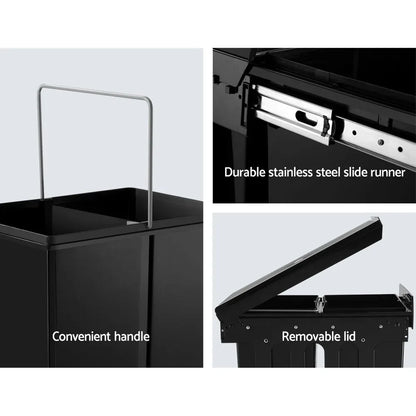 Cefito Pull Out Bin Kitchen Double Basket 2X15L Black - Mekamart Australia