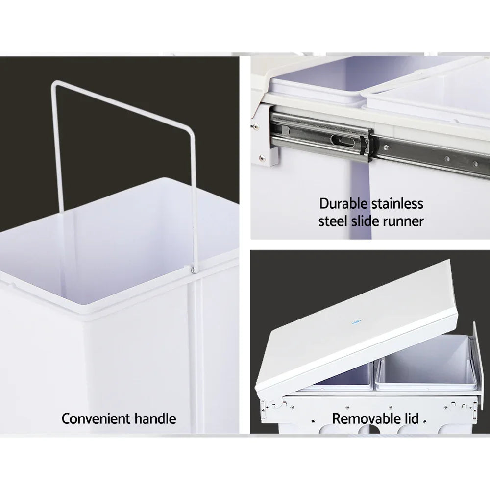 Cefito Pull Out Bin Kitchen Double Basket 2X15L White - Mekamart Australia