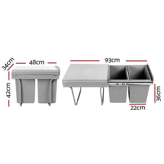 Cefito Pull Out Bin Kitchen Double Basket 2X20L Grey - Mekamart Australia