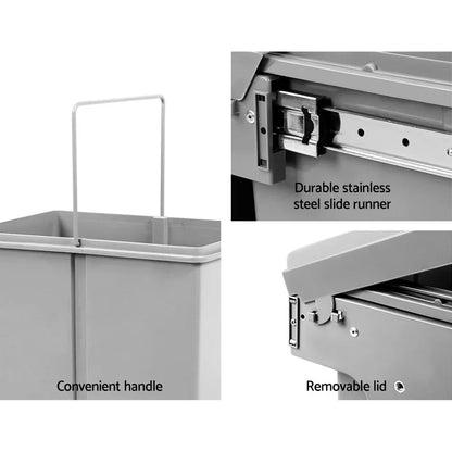 Cefito Pull Out Bin Kitchen Double Basket 2X20L Grey - Mekamart Australia