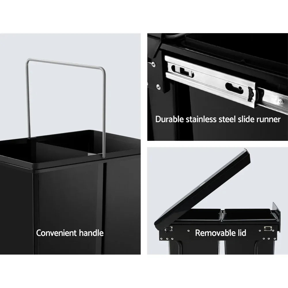 Cefito Pull Out Bin Kitchen Double Basket 2X20L Black - Mekamart Australia