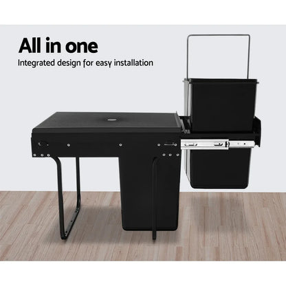 Cefito Pull Out Bin Kitchen Double Basket 2X20L Black - Mekamart Australia