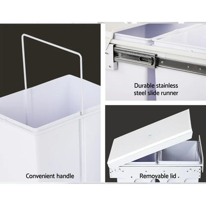 Cefito Pull Out Bin Kitchen Double Basket 2X20L White - Mekamart Australia