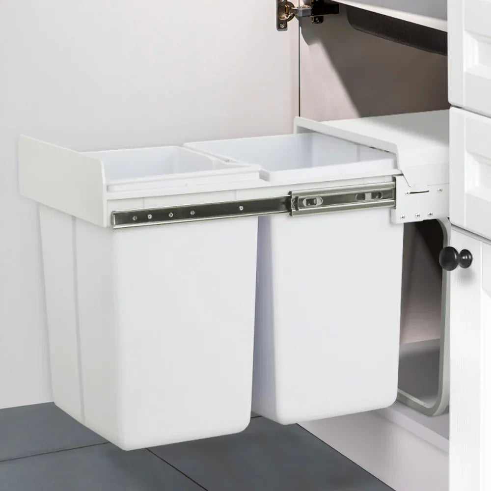 Cefito Pull Out Bin Kitchen Double Basket 2X20L White - Mekamart Australia