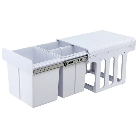 Cefito Pull Out Bin Kitchen Triple Slide Garbage Rubbish Bins Basket White 31L - Mekamart Australia