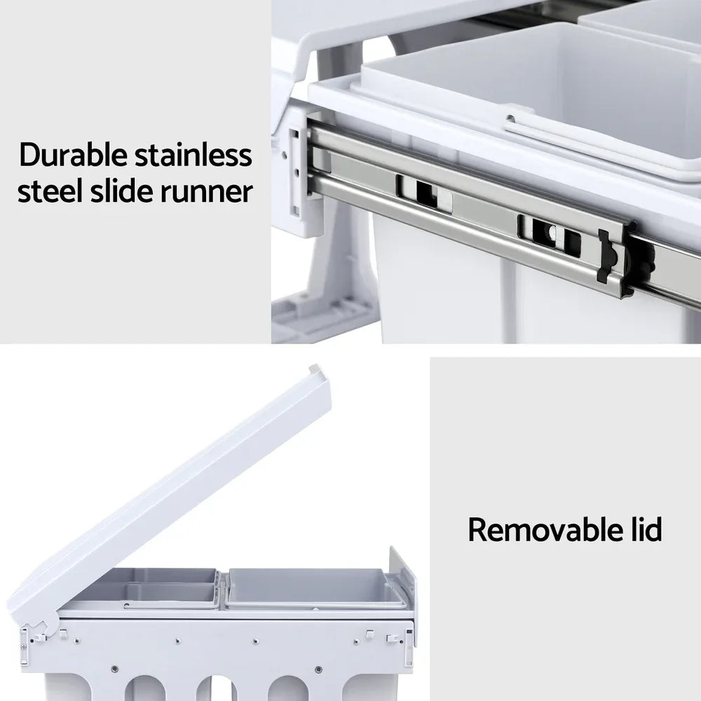 Cefito Pull Out Bin Kitchen Triple Slide Garbage Rubbish Bins Basket White 31L - Mekamart Australia