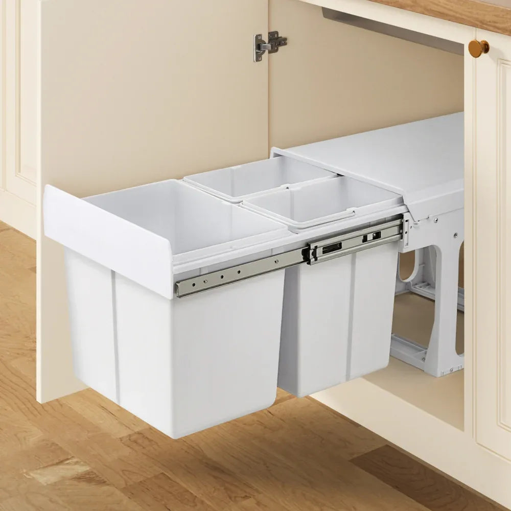 Cefito Pull Out Bin Kitchen Triple Slide Garbage Rubbish Bins Basket White 31L - Mekamart Australia