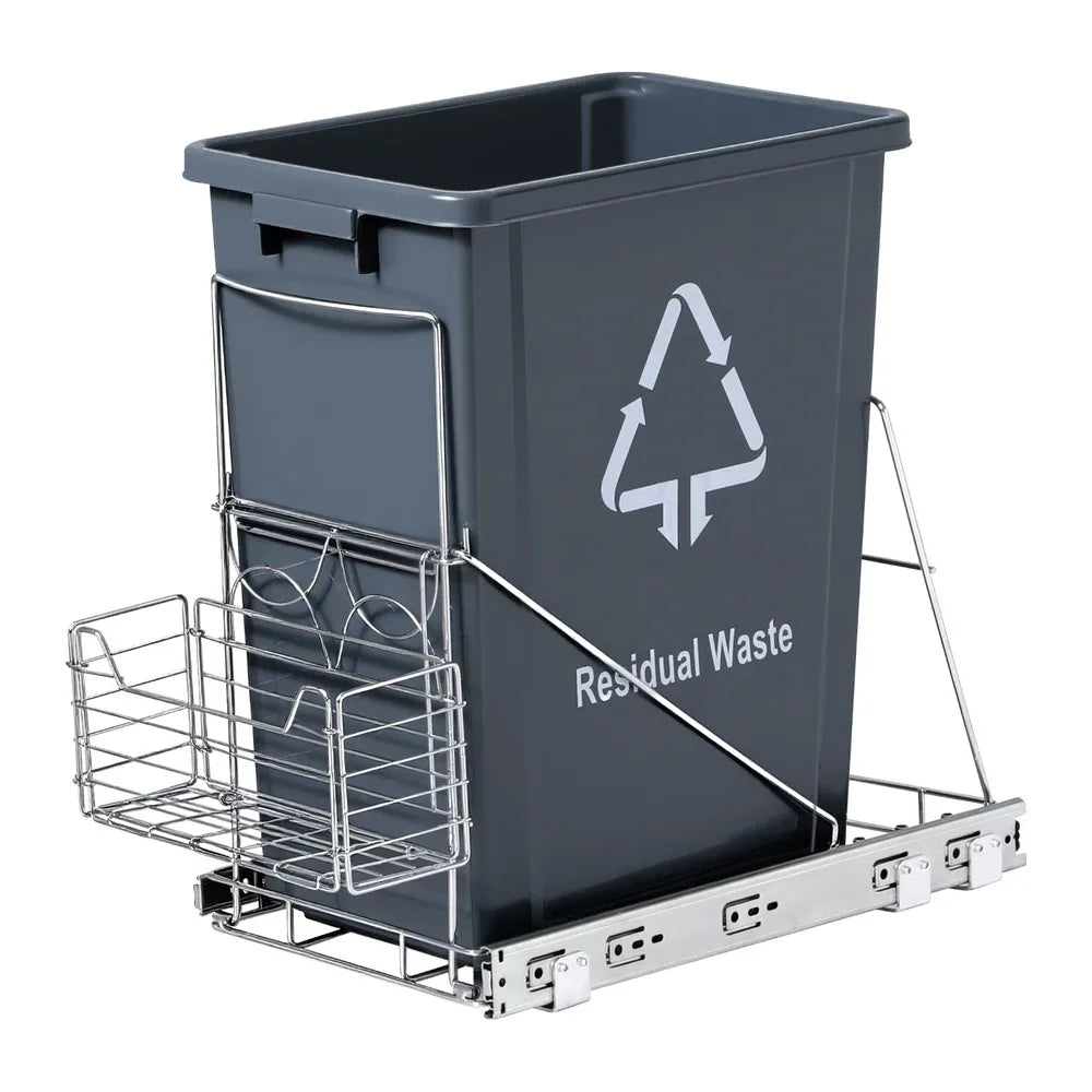 Cefito Pull Out Bin Kitchen Cabinet Slide Garbage Rubbish Bins Basket 40L Grey - Mekamart Australia