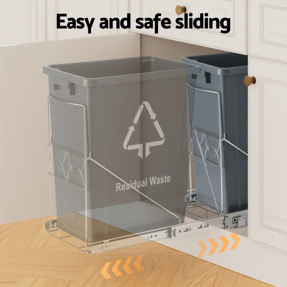 Cefito Pull Out Bin Kitchen Cabinet Slide Garbage Rubbish Bins Basket 40L Grey - Mekamart Australia