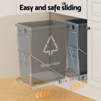 Cefito Pull Out Bin Kitchen Cabinet Slide Garbage Rubbish Bins Basket 40L Grey - Mekamart Australia