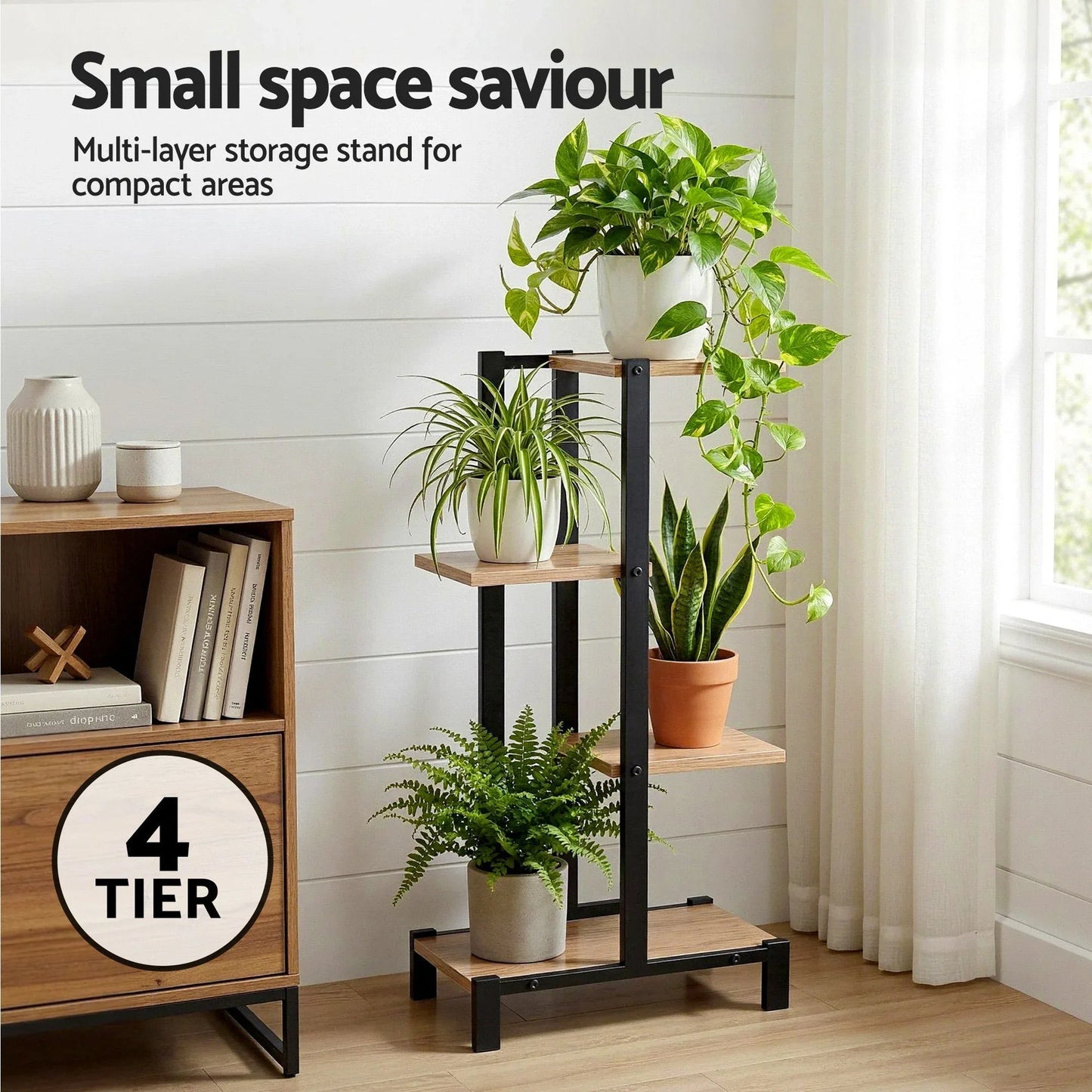 Artiss 4 Tiers Plant Stand Metal Flower Pots Shelf Indoor Outdoor Garden Home - Mekamart Australia