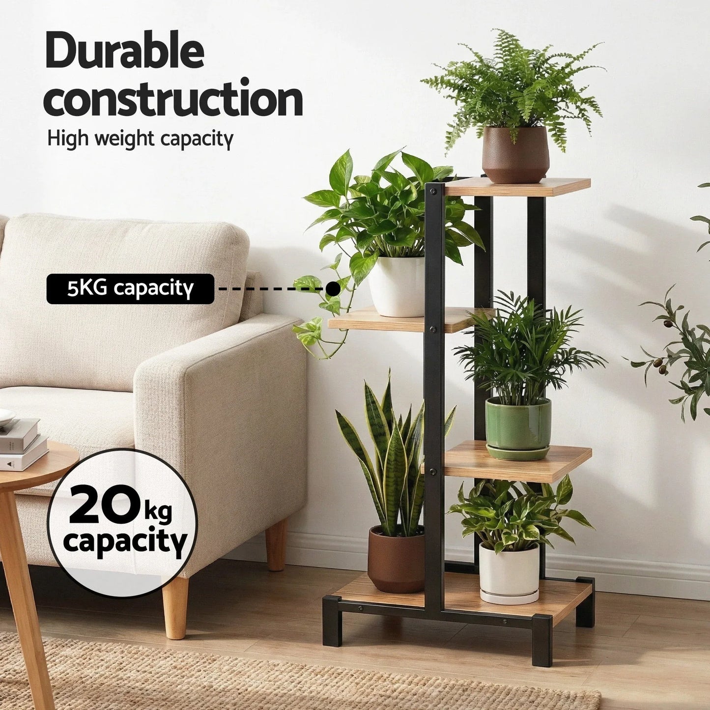 Artiss 4 Tiers Plant Stand Metal Flower Pots Shelf Indoor Outdoor Garden Home - Mekamart Australia