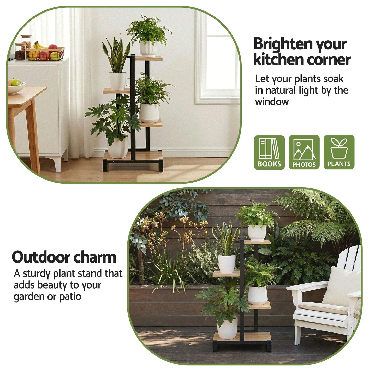 Artiss 4 Tiers Plant Stand Metal Flower Pots Shelf Indoor Outdoor Garden Home - Mekamart Australia