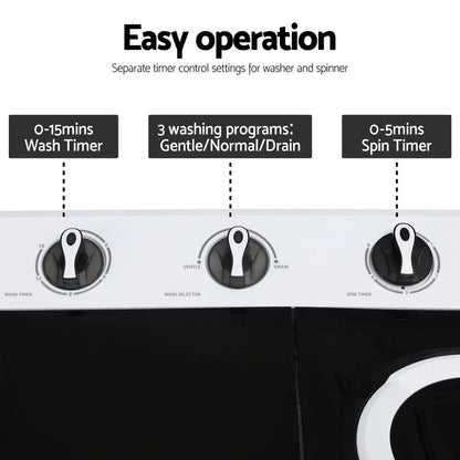 Devanti Portable Washing Machine Twin Tub 7KG White - Mekamart Australia