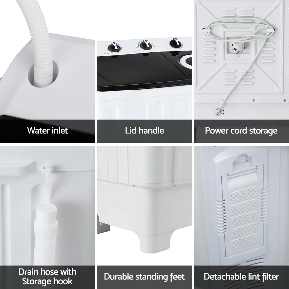 Devanti Portable Washing Machine Twin Tub 7KG White - Mekamart Australia