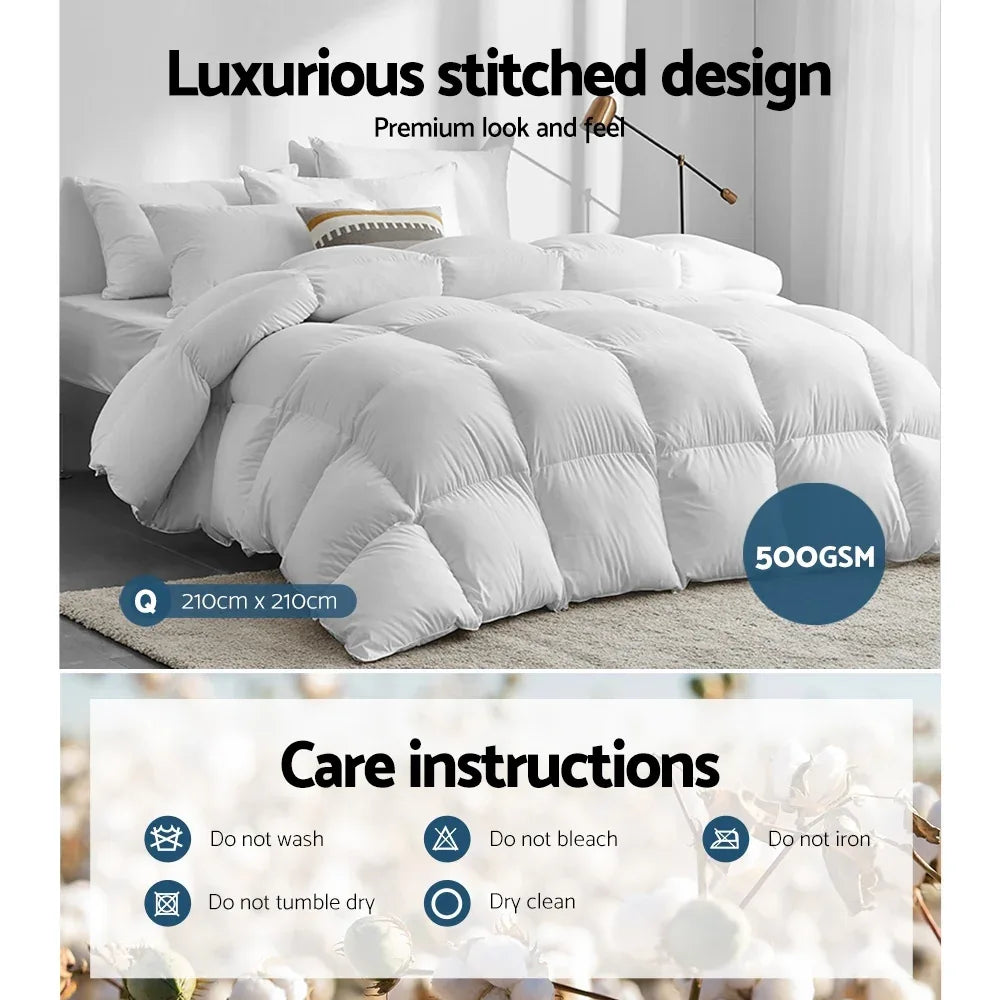 Giselle Bedding 500GSM Duck Down Feather Quilt Queen - Mekamart Australia