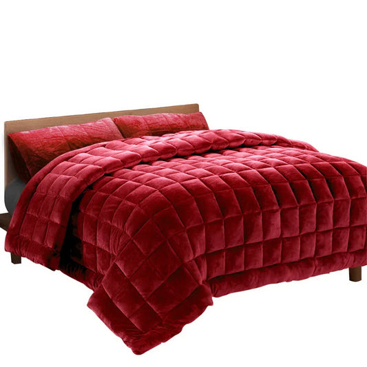 Giselle Bedding Faux Mink Quilt Burgundy Queen - Mekamart Australia
