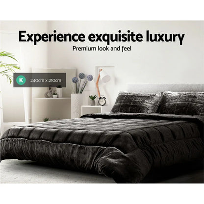 Giselle Bedding Faux Mink Quilt Charcoal King - Mekamart Australia