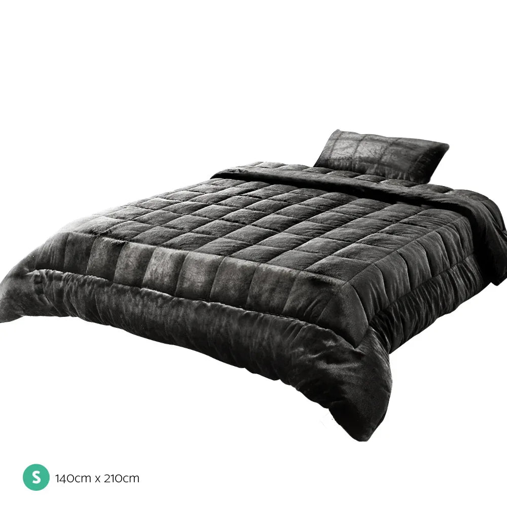 Giselle Bedding Faux Mink Quilt Charcoal Single - Mekamart Australia