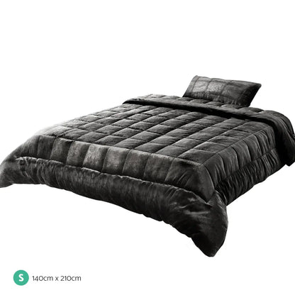 Giselle Bedding Faux Mink Quilt Charcoal Single - Mekamart Australia