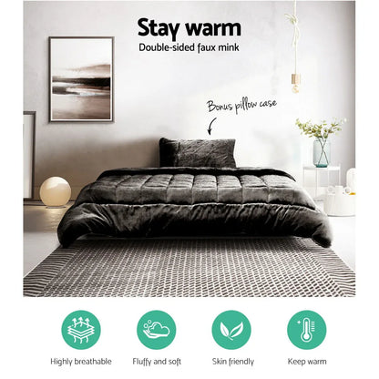 Giselle Bedding Faux Mink Quilt Charcoal Single - Mekamart Australia