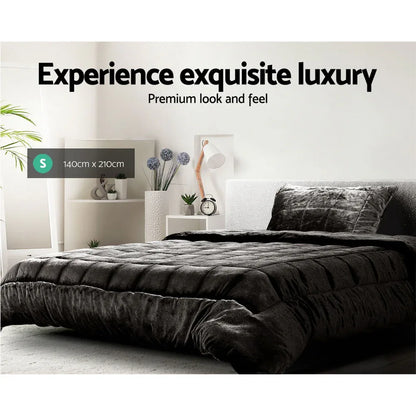 Giselle Bedding Faux Mink Quilt Charcoal Single - Mekamart Australia