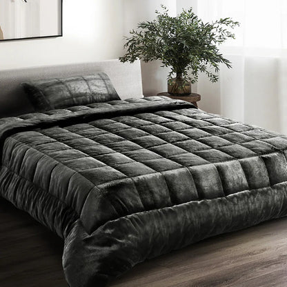 Giselle Bedding Faux Mink Quilt Charcoal Single - Mekamart Australia