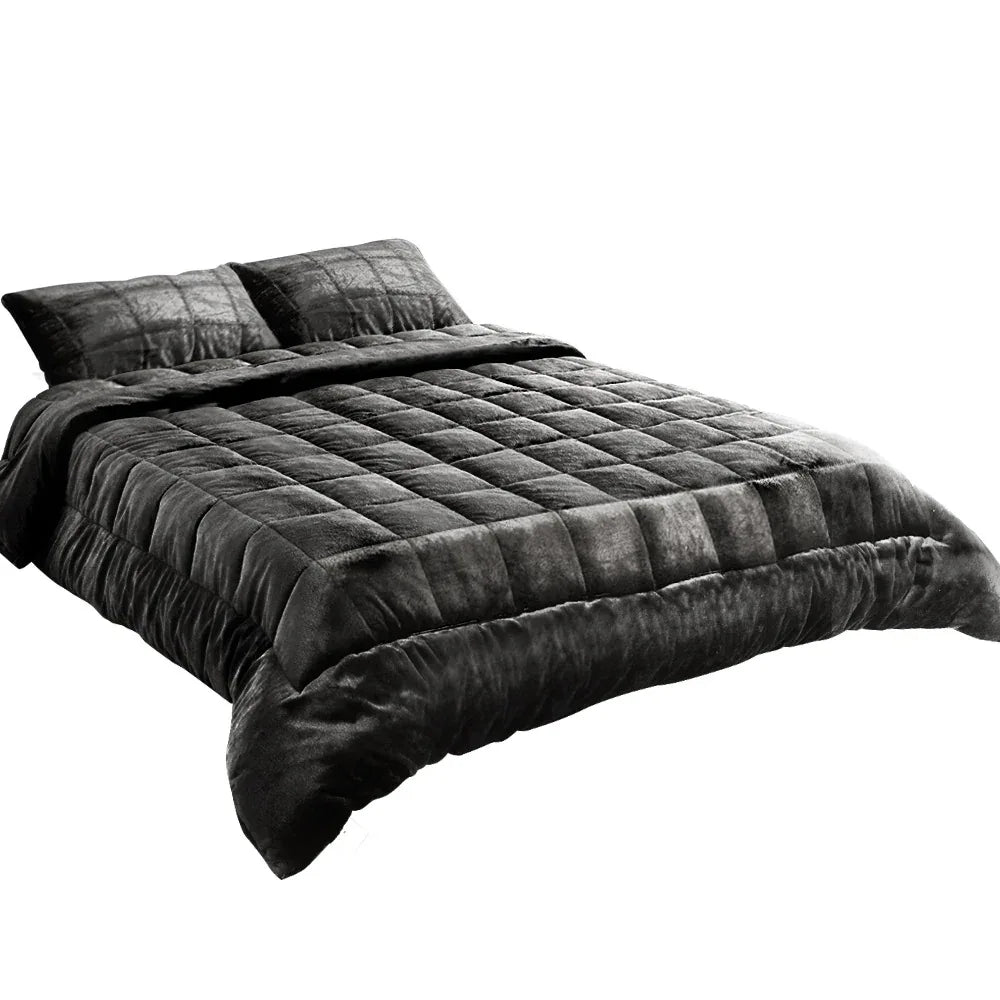 Giselle Bedding Faux Mink Quilt Charcoal Super King - Mekamart Australia