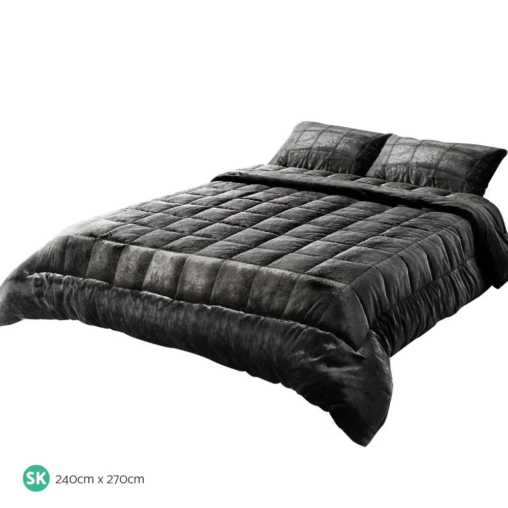 Giselle Bedding Faux Mink Quilt Charcoal Super King - Mekamart Australia