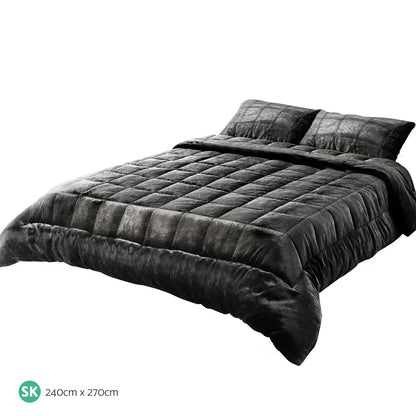 Giselle Bedding Faux Mink Quilt Charcoal Super King - Mekamart Australia