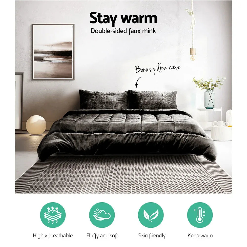 Giselle Bedding Faux Mink Quilt Charcoal Super King - Mekamart Australia