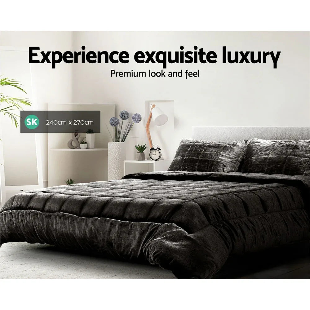 Giselle Bedding Faux Mink Quilt Charcoal Super King - Mekamart Australia