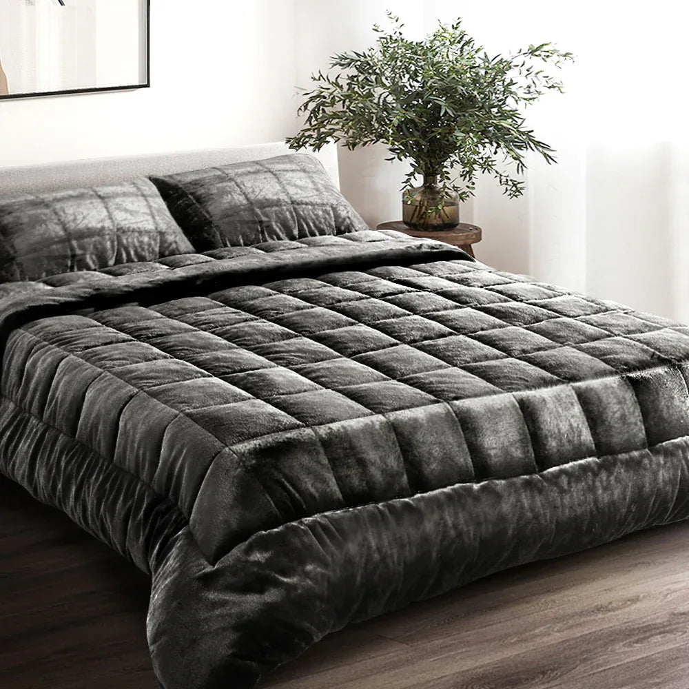 Giselle Bedding Faux Mink Quilt Charcoal Super King - Mekamart Australia