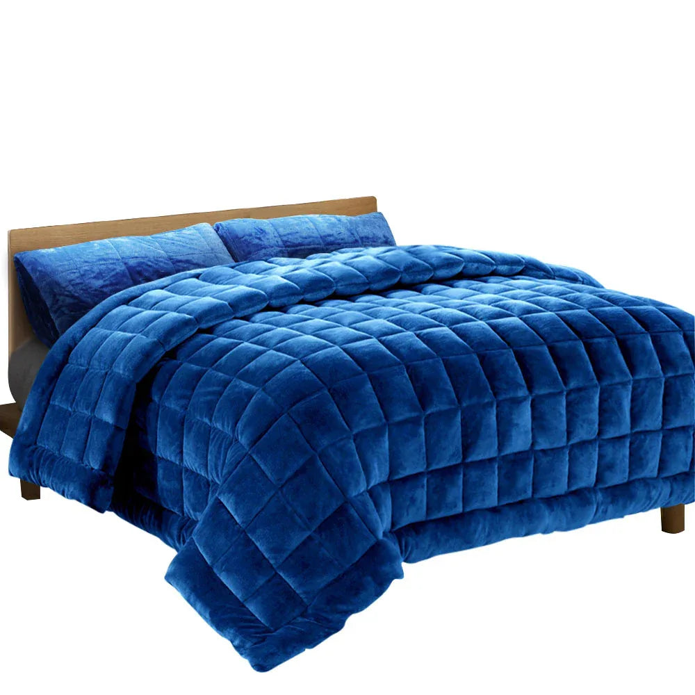 Giselle Bedding Faux Mink Quilt Blue Super King - Mekamart Australia