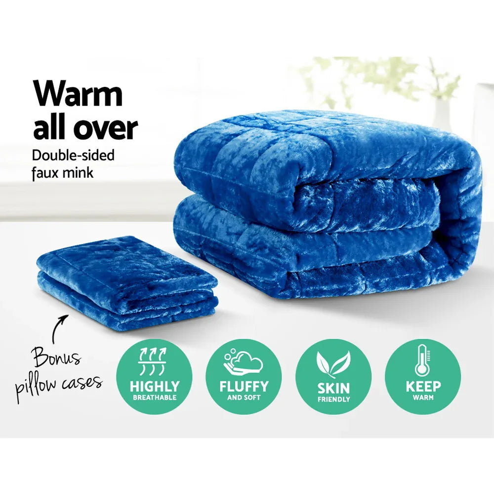 Giselle Bedding Faux Mink Quilt Blue Super King - Mekamart Australia