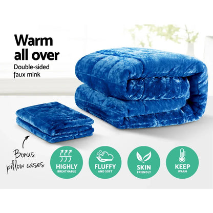 Giselle Bedding Faux Mink Quilt Blue Super King - Mekamart Australia