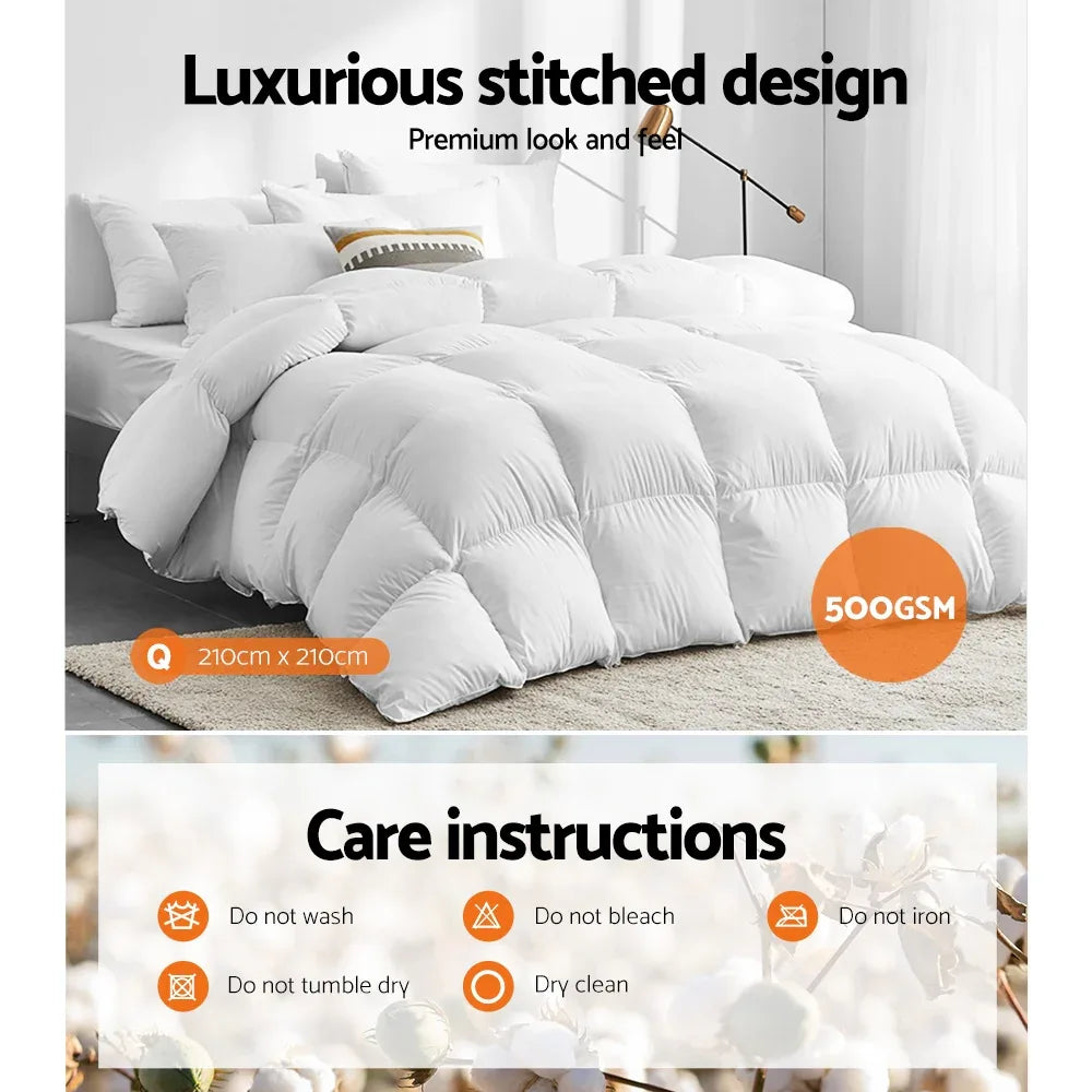 Giselle Bedding 500GSM Goose Down Feather Quilt Queen - Mekamart Australia