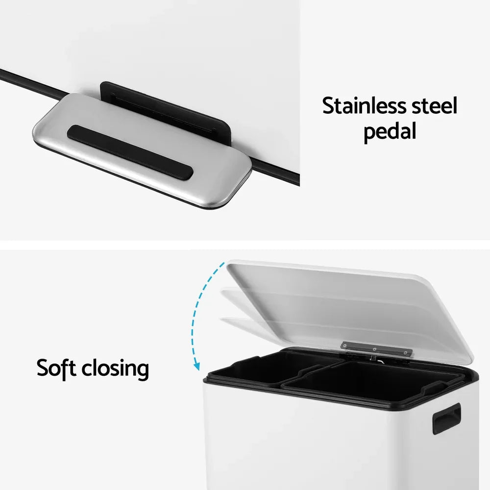 Cefito Pedal Bins Rubbish Bin Dual Compartment Waste Recycle Dustbins 40L White - Mekamart Australia