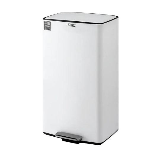 Cefito Pedal Bins Rubbish Bin Waste Recycle Dustbins Kitchen Trash Can 40L White - Mekamart Australia