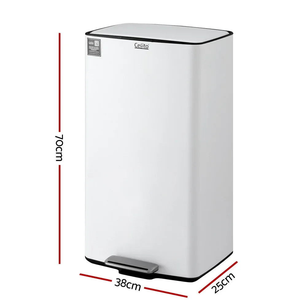 Cefito Pedal Bins Rubbish Bin Waste Recycle Dustbins Kitchen Trash Can 40L White - Mekamart Australia